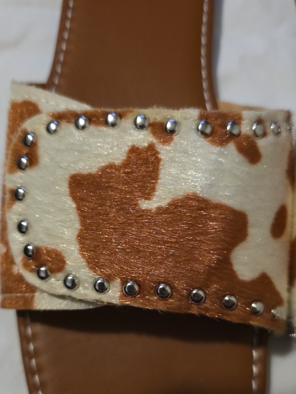 Women’s Brown Cowhide Slide Sandals - Picture 2 of 4